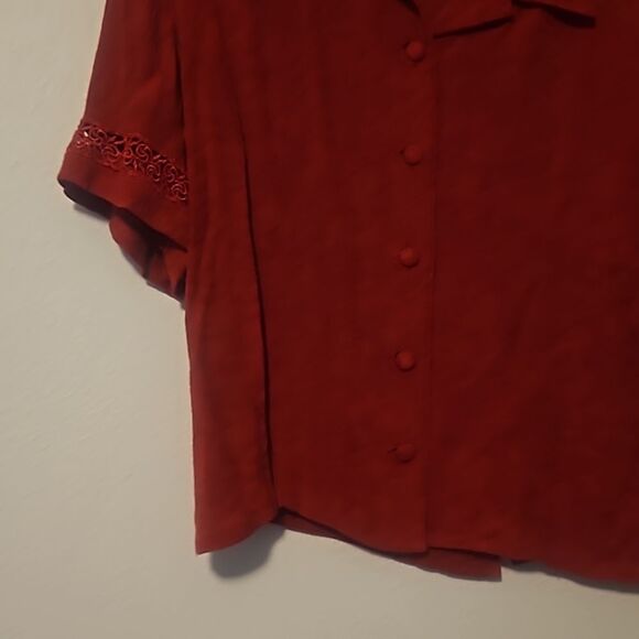 Vintage Karin Stevens Red Short Sleeve Button Down Blouse Size 14 - Picture 4 of 5
